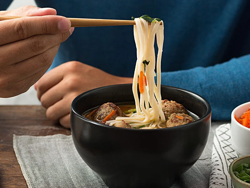 Teriyaki Meatballs with Udon Noodle Soup
